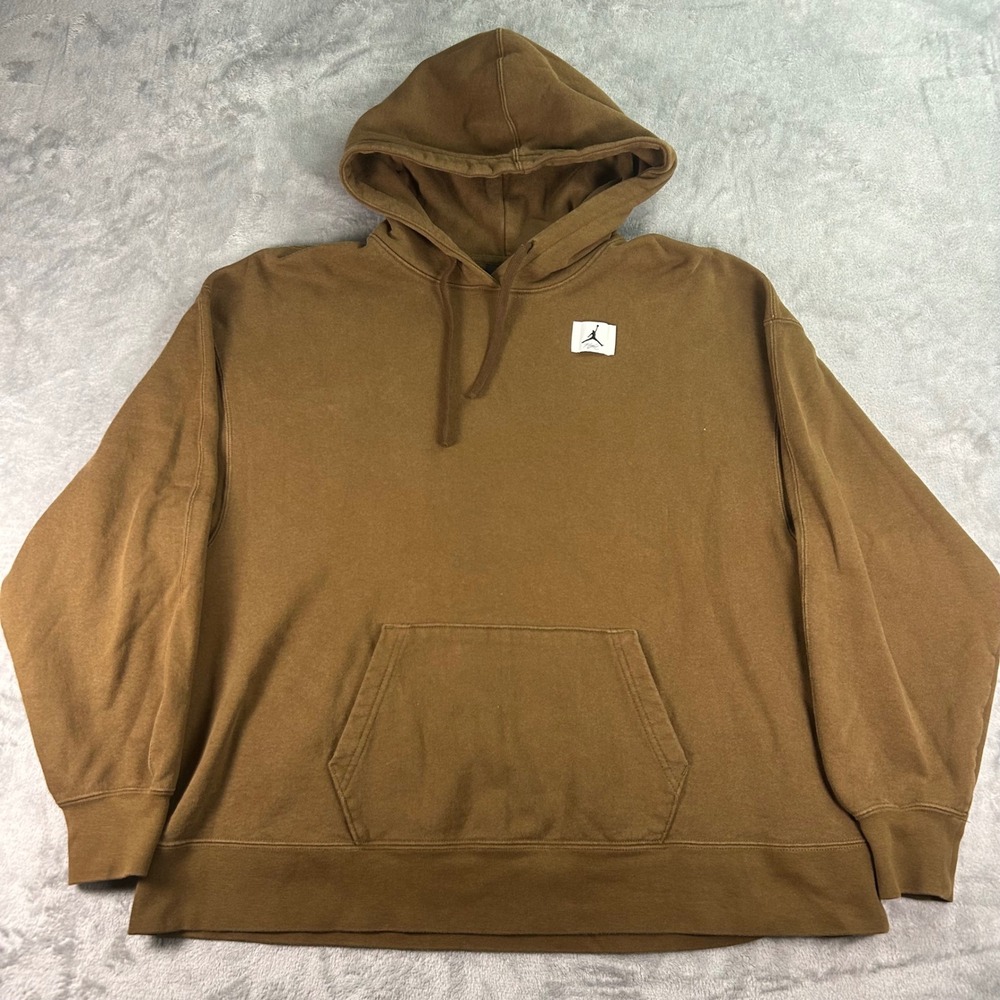 Jordan Flight Hoodie Mens Medium Oversized Fit Brown Fleece Pullover Jumpman